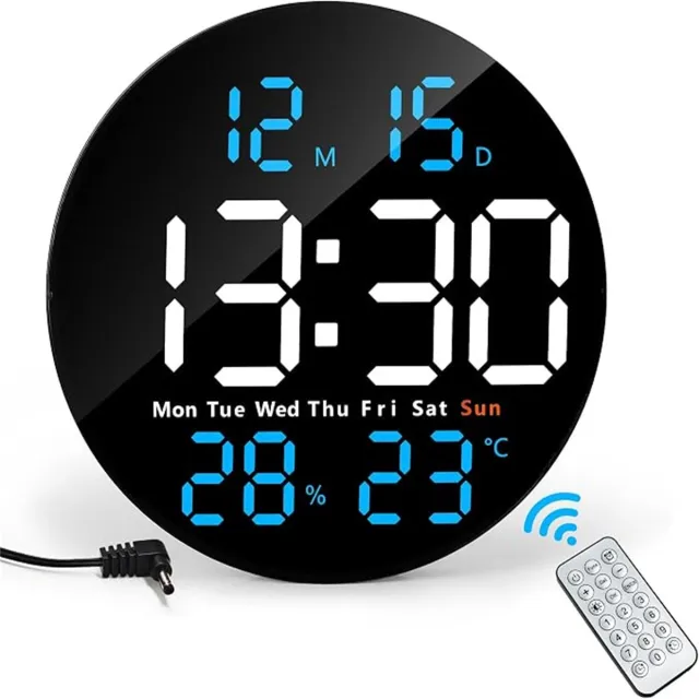 carmdering Digitale Wekker - Digitale klok - Groot Led Display - Met Afstandsbediening Temperatuur Datum Countdown - Stom - Multifunctioneel en Slaapkamer - Woonkamer - 25 cm Blauw