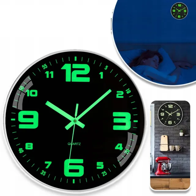 JIMUYU Stille Wandklok 30 cm Met Lichtgevende Cijfers – Transparant Glas En Stil Quartz Uurwerk – Eenvoudig Te Installeren – Voor Studentenkamer, Kantoor En Thuis – Wit/Zwart