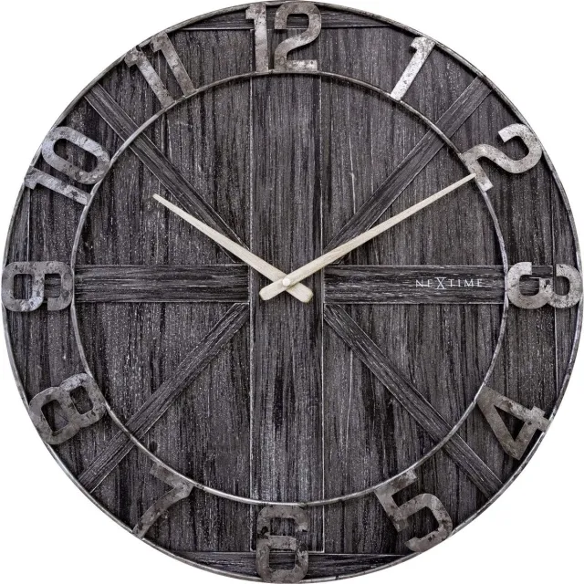 Nextime York – Grote Industrial Wandklok – 50 cm – Metaal/Hout – Zwart – Stil