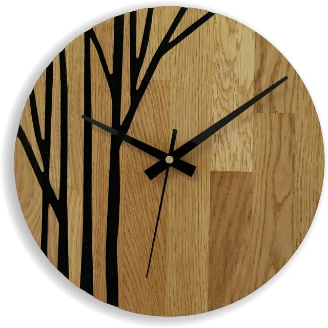 SENTOP Houten Wandklok, Eikenhouten Wandklok, Moderne Wandklok, Woondecoratie, Echte Eikenhouten Wandklok, Grote Houten Wandklok, Eiken - Mat Gelakt, 50 cm