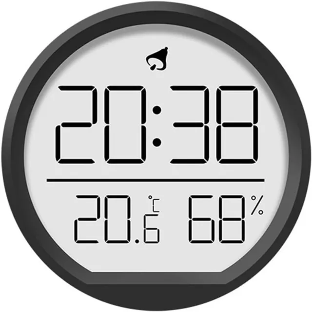 SKIEHAN Digitale klok - klok - 7.4*1.6 cm - Digitale Wandklok Met Hygrometer & Thermometer - Ronde LCD Klok Met Alarm & Datum - Magnetische Bureauklok - Zwart