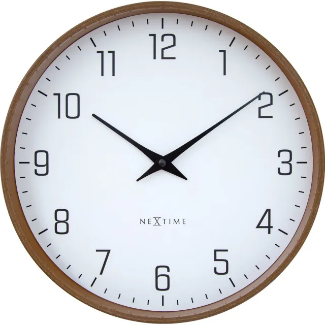 NeXtime Wandklok 30cm-Stil-Donker houtpatroon/Wit-Plastic-NeXtime 'Lyra'