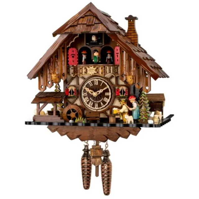 Engstler 48715/8_MT - Koekoeksklok - 8-daags kettinguurwerk - Notenhout - met muziek met dansend paar - 35 cm Bruin