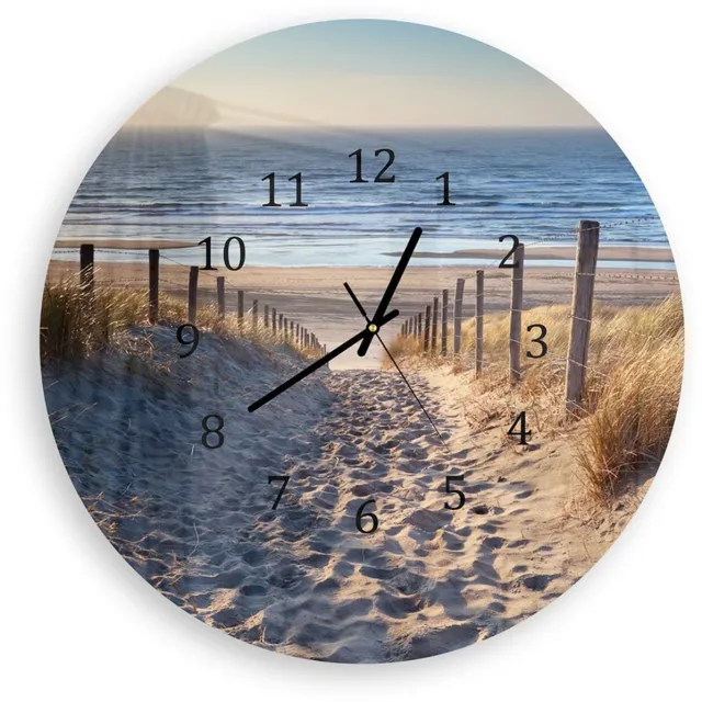 Mydesignglas Grote Glazen Wandklok XXL - Wandklok Rond - Gehard Glas - Pad naar de Noordzee Zwart / 60cm - Stille Klok voor Woonkamer & Keuken - Modern Design Black