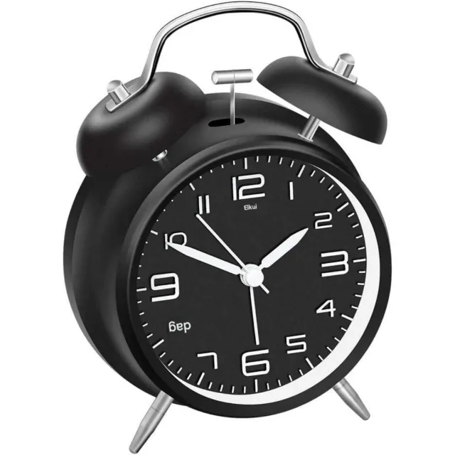 GelldG Dubbele wekker - met nachtlampje - luide beltoon - analoge wekker - grote wijzerplaat van 10 cm - stille wekker - werkt op batterijen - geschikt voor slaapkamer, studeerkamer en kantoor - zwart