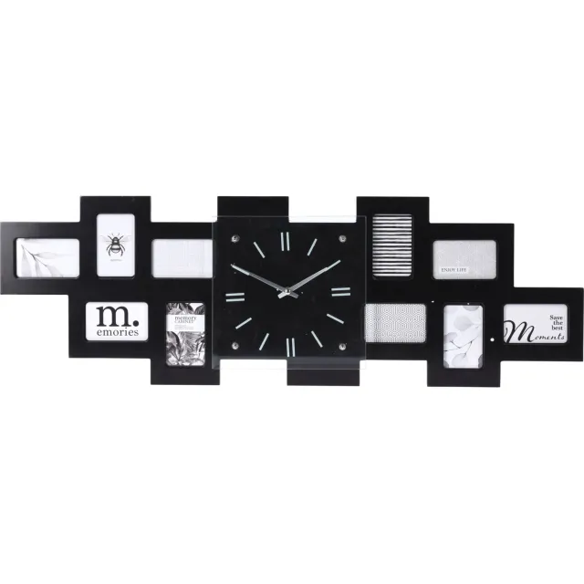 Home & Styling Collection Home Styling Collection - Wandklok met 10 zwarte fotolijsten, 80 x 5,6 x 26 cm