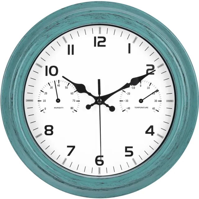 IvoQ Waterdichte Retro Vintage Wandklok met Ingebouwde Thermometer – Perfect voor Binnen & Buiten – Stil & Stijlvol Groen