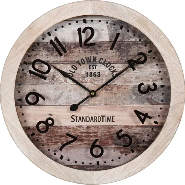 OSTARIA Wandklok/muur klok - old town clock - D45 cm - hout - naturel - keuken/kamer