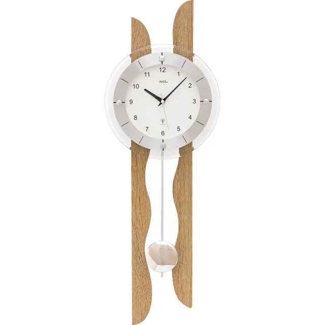 AMS wandklok slingerklok | 5239 Hout,zwart,zilver, wit