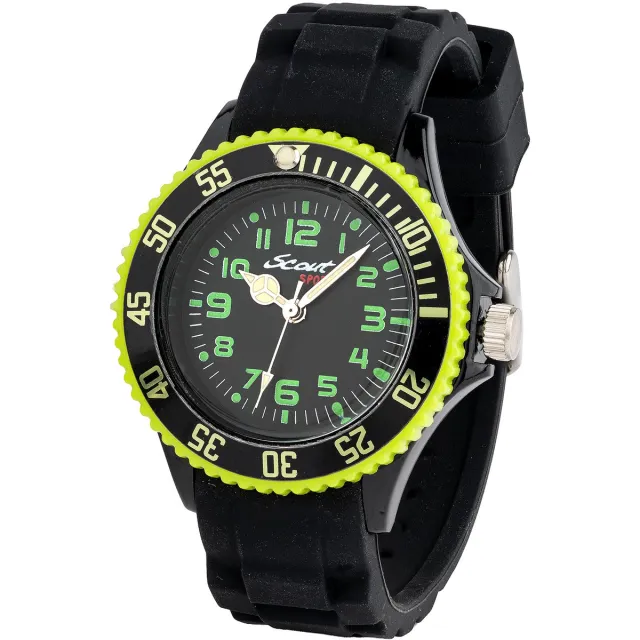 SCOUT Kinderuhr analog aus der Serie "The Scout" mit schwarzem Silikonband und Quarzwerk, wasserdicht bis 5bar
