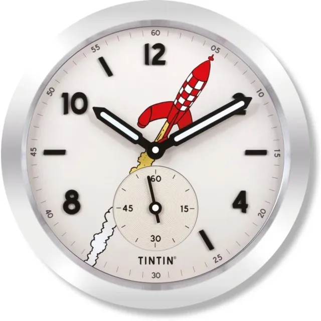 Tintinimaginatio Wand Klok Kuifje - Raket - Gelimiteerd 777 stuks - 35 cm - roestvrij staal Wit