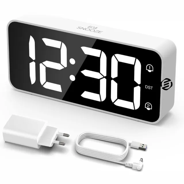 Equivera Digitale Wekker - Elektrische Wekker - USB-Oplaadpoort - LED-Scherm - Sluimer Functie Wit
