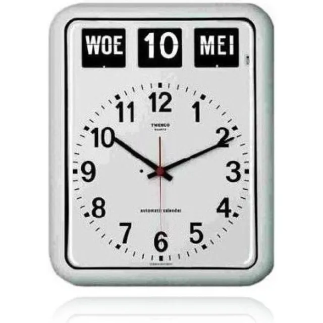 Dementieklok | Twemco BQ-12A | Wit | Voordelen: Extra Grote Wandklok Op Batterij en Herkenbare Vormgeving Die Herinnert Aan Vroeger | Kalenderklok | Seniorenklok | Analoog