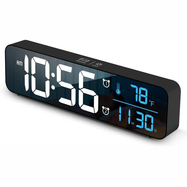 carmdering Digitale wekker, Wandklok, multifunctionele klok,groot display met USB-oplader, 12 uur 24 uur, moderne elektronische klok voor de slaapkamer Zwart