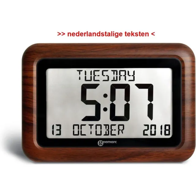 Geemarc VISO10 - Digitale kalender klok met dag / datum / tijdweergave - Houtlook