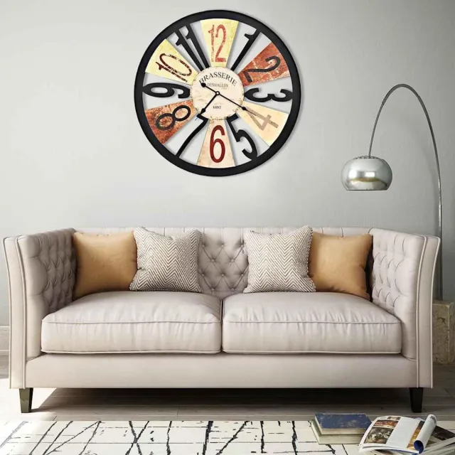 Xolmizyn Vintage wandklok van metaal - 60 cm - decoratief design voor woonkamer - keuken en kantoor - werkt op batterijen - stil kwartsuurwerk Meerkleurig