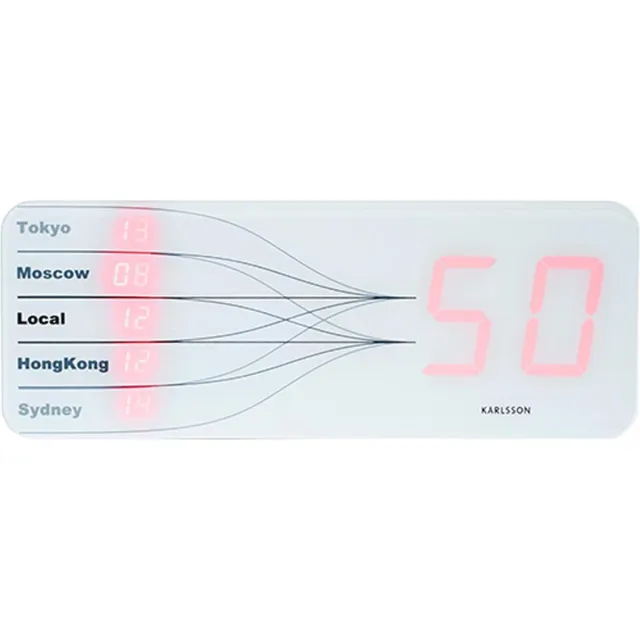 Karlsson Wandklok Five Cities LED - Witte behuizing - 40x15x3cm