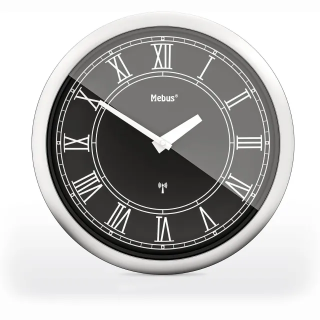 Mebus Radiografische Wandklok 26cm Stille Romeinse Cijfers Zilver