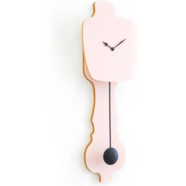Kloq Wandklok met Pendule - Batterijen Inbegrepen - Wanddecoratie - Quartz Beweging - Niet-Tikkend Batterij Aangedreven - Perzik Pastel en Diep Zwart - Small Pastel Roze en Zwart