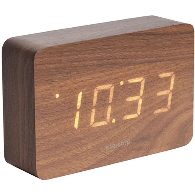 Karlsson Wekker Square - Donker Hout fineer - 15x4,8x10cm - Scandinavisch - Wekker voor slaapkamer - Wekkers bruin