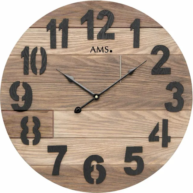 AMS W9569 - Wandklok - Hout - Cijfers - Diameter 50 cm - Bruin - DonkerBruin