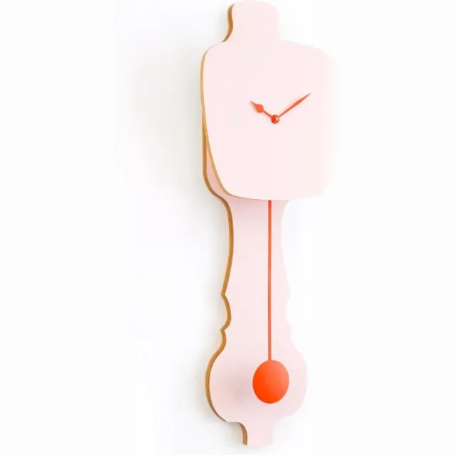 Kloq Wandklok met Pendule - Batterijen Inbegrepen - Wanddecoratie - Quartz Beweging - Niet-Tikkend Batterij Aangedreven - Perzik Pastel en Neon Oranje - Klein Peach Pastel & Neon Orange