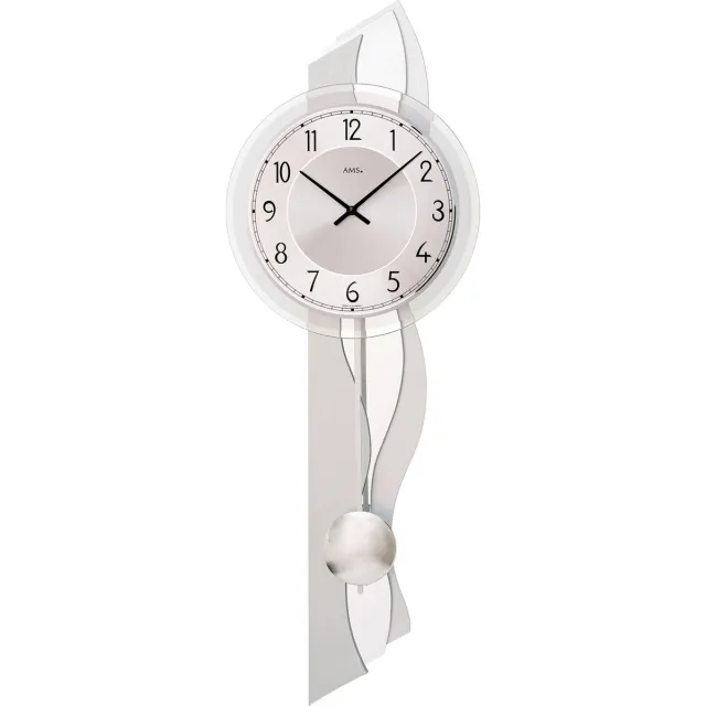 AMS wandklok slingerklok | 7476 zilver met zwarte arabische nummers