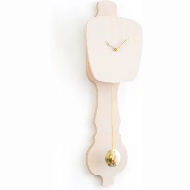 Kloq Wandklok met Pendule - Batterijen Inbegrepen - Wanddecoratie - Quartz Beweging - Niet-Tikkend Batterij Aangedreven - Blank Hout en Glimmend Goud - Small Hout & Goud