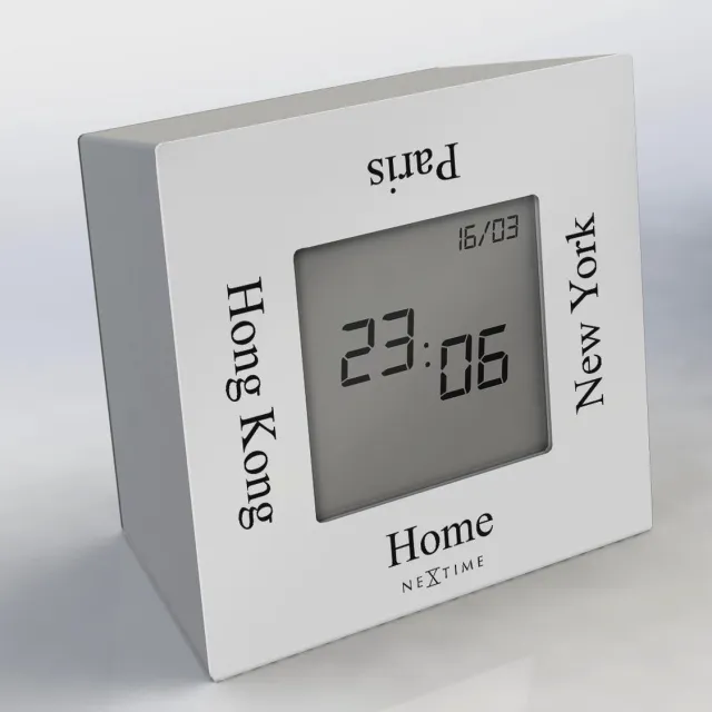 NeXtime Tafelklok - 7.4 x 7.4 x 4 cm - Metaal - Wit - 'Turn4Time'