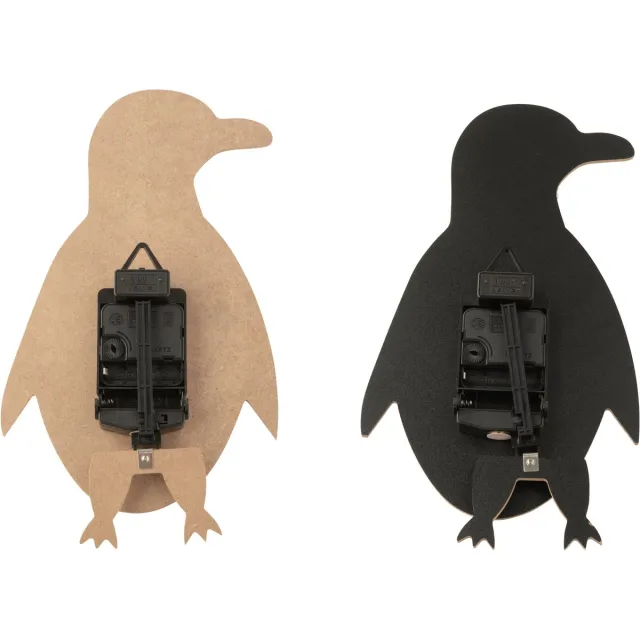 J-Line klok Pinguin - hout - wit/zwart - 2 stuks Wit - Zwart