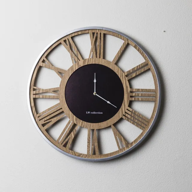 LW collection Houten moderne ronde wandklok hout 60cm - Myrella Houten muurklok - Houten klok Bruin