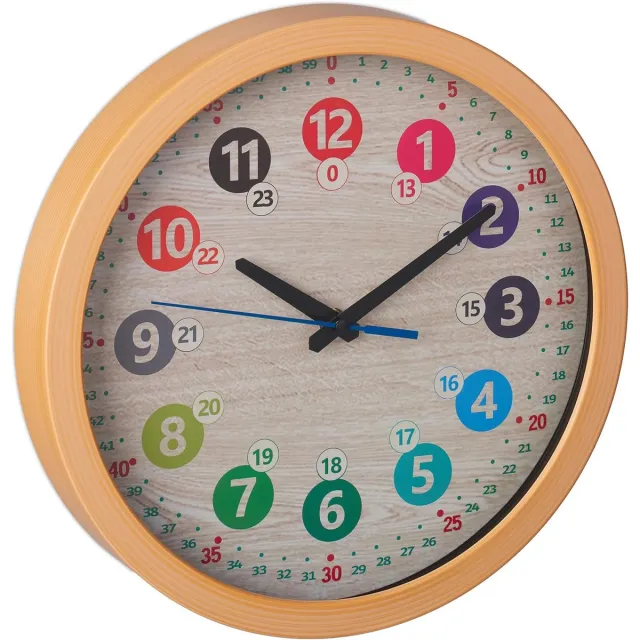 Famanu Kinderwandklok met kleurrijke cijfers, leerklok, Ø30 cm Multicolor