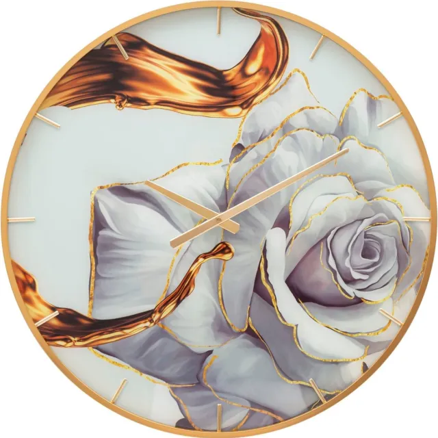 Luxe-Casa Wandklok Glas Rozenprint Goud 60x5 cm