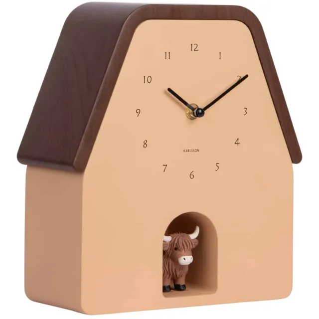 Karlsson Wandklok Highland Cow Cuckoo - Lattebruin - 9.4x22.7x25cm - Wandklok Scandinavisch