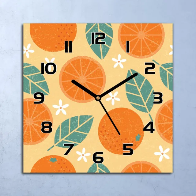 Coloray Wandklok - Citruswereld Glazen Wandklok - 30x30 cm - Oranje Wandklok - Wandklok Vierkant - Wandklok Industrieel - Wandklok Keuken - Stille Wandklok Oranje - Citruswereld - Zwarte Handen