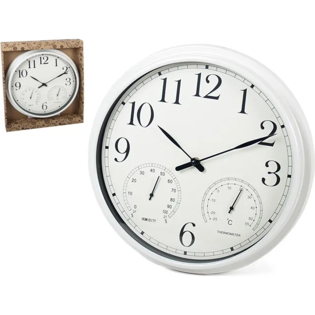 Gerimport Wandklok 33 x 4,5 Cm Wit met vochtigheid en thermometer Meerkleurig