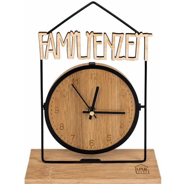 UNUS Tafelklok Familietijd van bamboe en metaal decoratieve staande klok 28x20 cm