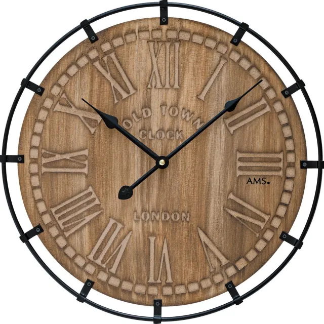 AMS W9616 - Wandklok - Analoog - Hout - Metaal - Bruin - Zwart