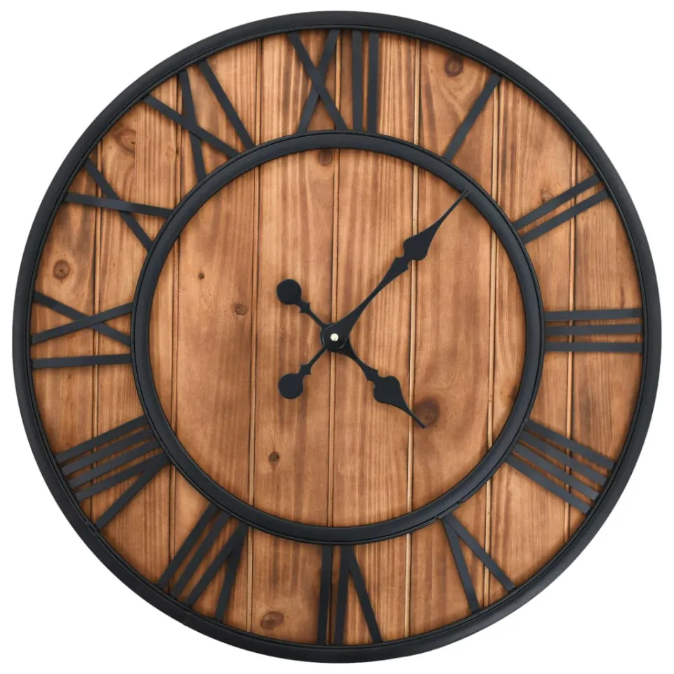vidaXL Wandklok vintage-stijl quartz-mechanisme XXL 60 cm hout metaal bruin, foto 3