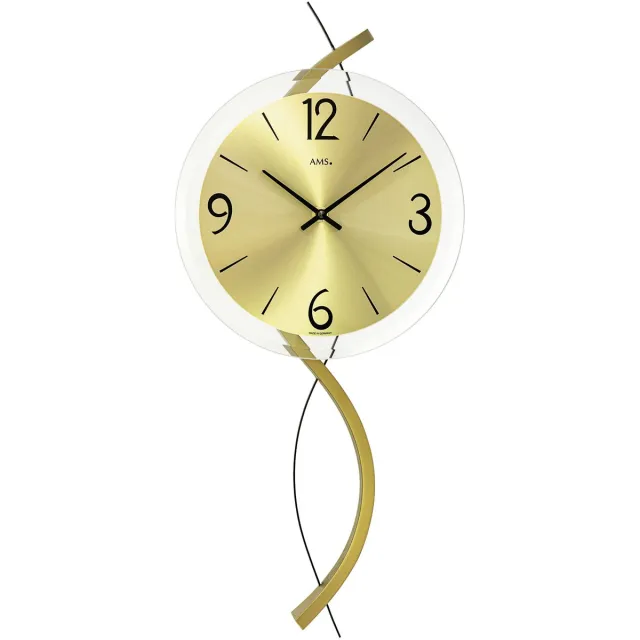 AMS Klok AMS 9717 - Wandklok met gouden en houten elementen / AMS design