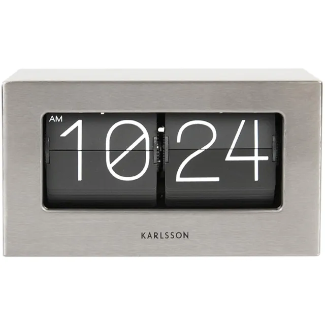 Karlsson Wand-/Tafelklok Boxed Flip - Geborsteld Staal - 20,5x7x11,5cm - Scandinavisch Grijs