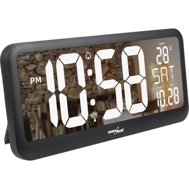 GreenBlue Digitale klok met temperatuursensor LED display - 37x17cm Zwart