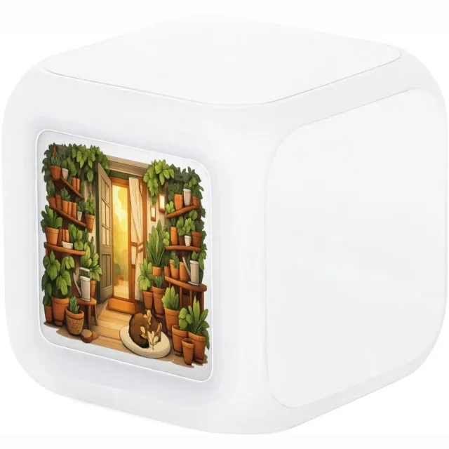 Mr Cadeautjes Digitale wekker - design Een serene nachttuin in een serre met maanlicht en zachte mi | cadeau Wit