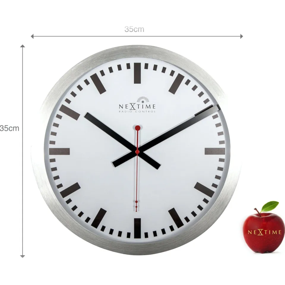 Nextime Wandklok - 35 cm - aluminium - 'Station radiogestuurd (DCF) streep', foto 4