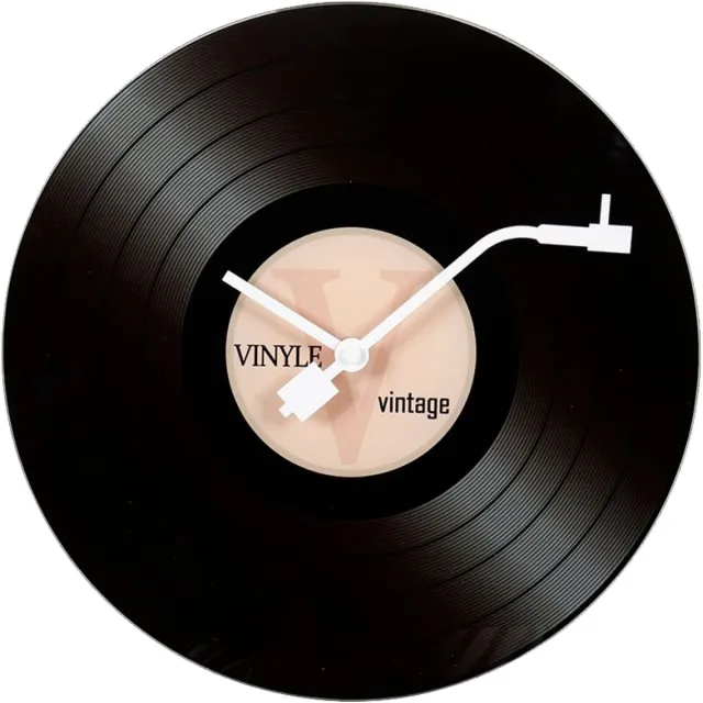 OSTARIA Wandklok/muur klok Vinyl - D30 cm - glas - LP - keuken/kamer Zwart