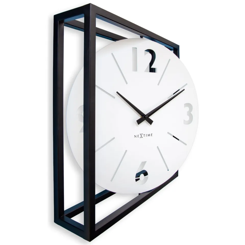 Tafel-/wandklok 40 x 40 x 9,5 cm - Metaal - Zwart / Wit - NeXtime 'Time Frame', foto 3