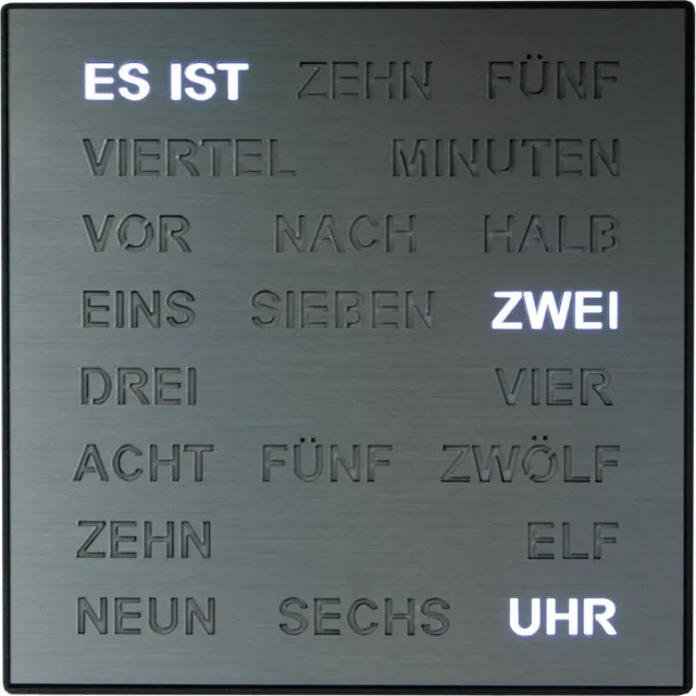 Intertime Woordklok | Wandklok | Tafelklok | 28x28 | Zilver| Duits