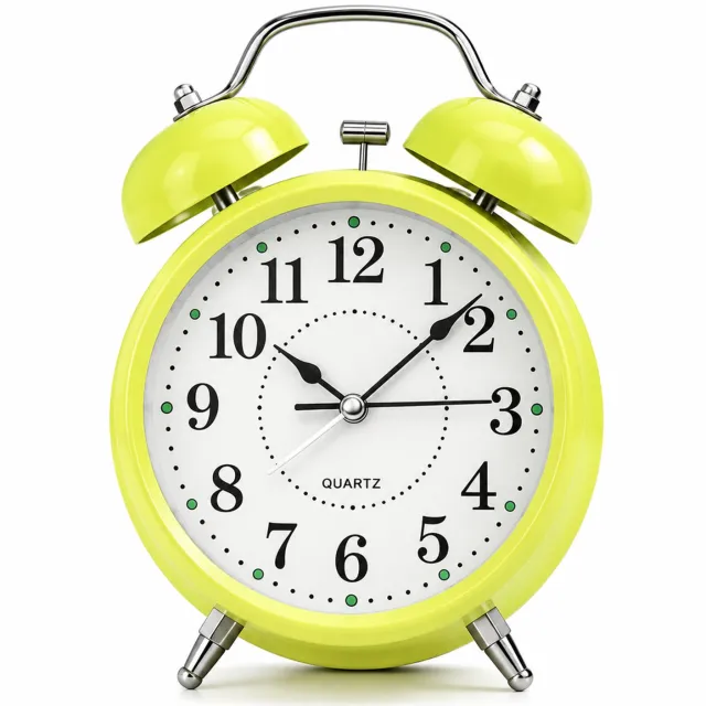 SWGOTA Groene wekker 4 inch met wijzers, grote cijfers en dubbele bel - voor bureau en nachtkastje