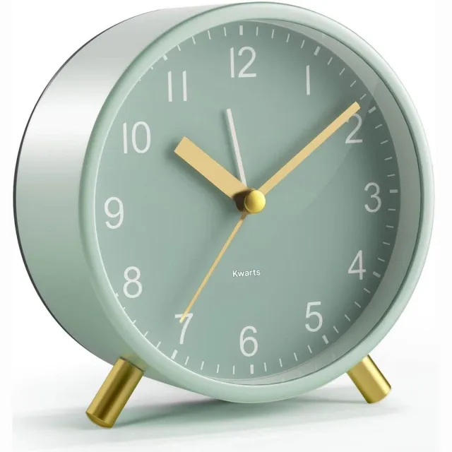 GelldG Analoge wekker - Stil en zonder tikgeluid - Met nachtlampje - Stijlvolle ronde metalen wekker - Geschikt voor kantoor en slaapkamer - Ideaal cadeau voor senioren, volwassenen, kinderen en studenten - Groen