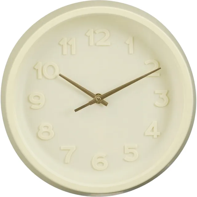 Mica Decorations Ting Wandklok 27 cm - Wandklok met Reliëfcijfers - Batterijgevoede Klok voor Woonkamer Keuken en Hal - Moderne en Scandinavische Stijl - Batterij Inclusief - Crème Wit